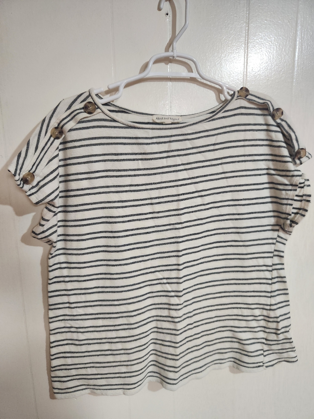 Above & Beyond XL Womens Bohemian Striped Cotton Short Sleeve Top in White/Black